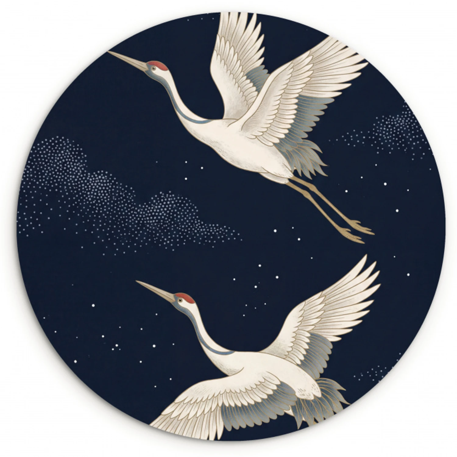 Kraanvogels - Nachthemel - Blauw Wandcirkel kunststof plaat 5mm dik klein -3d