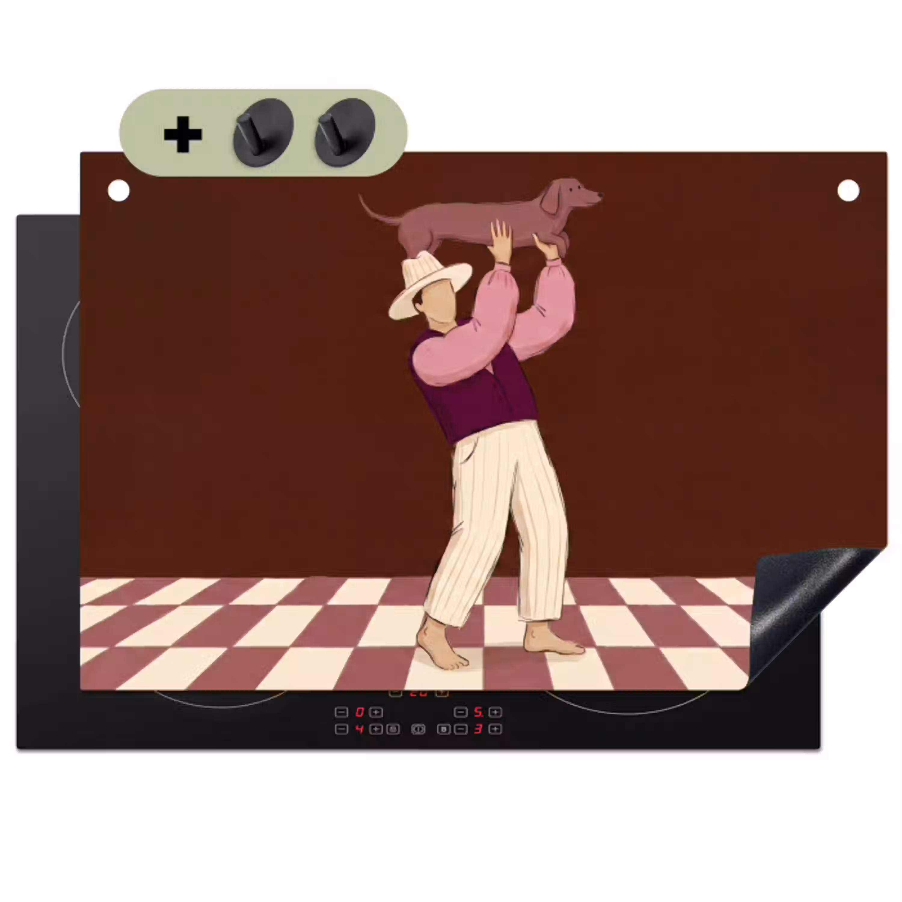 Mens - Hond - Dieren - Abstract - Roze Inductie beschemer met haakjes klein -3d