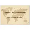 Beige - Wereldkaart - Quote - Handgeschreven tuinposter los doek groot -3d