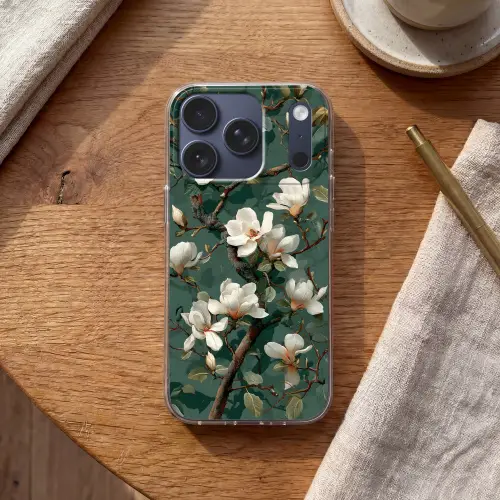 Bloemen - Takken - Wit - Klassiek Telefoonhoesje iPhone 17 Pro klein -sfeer1