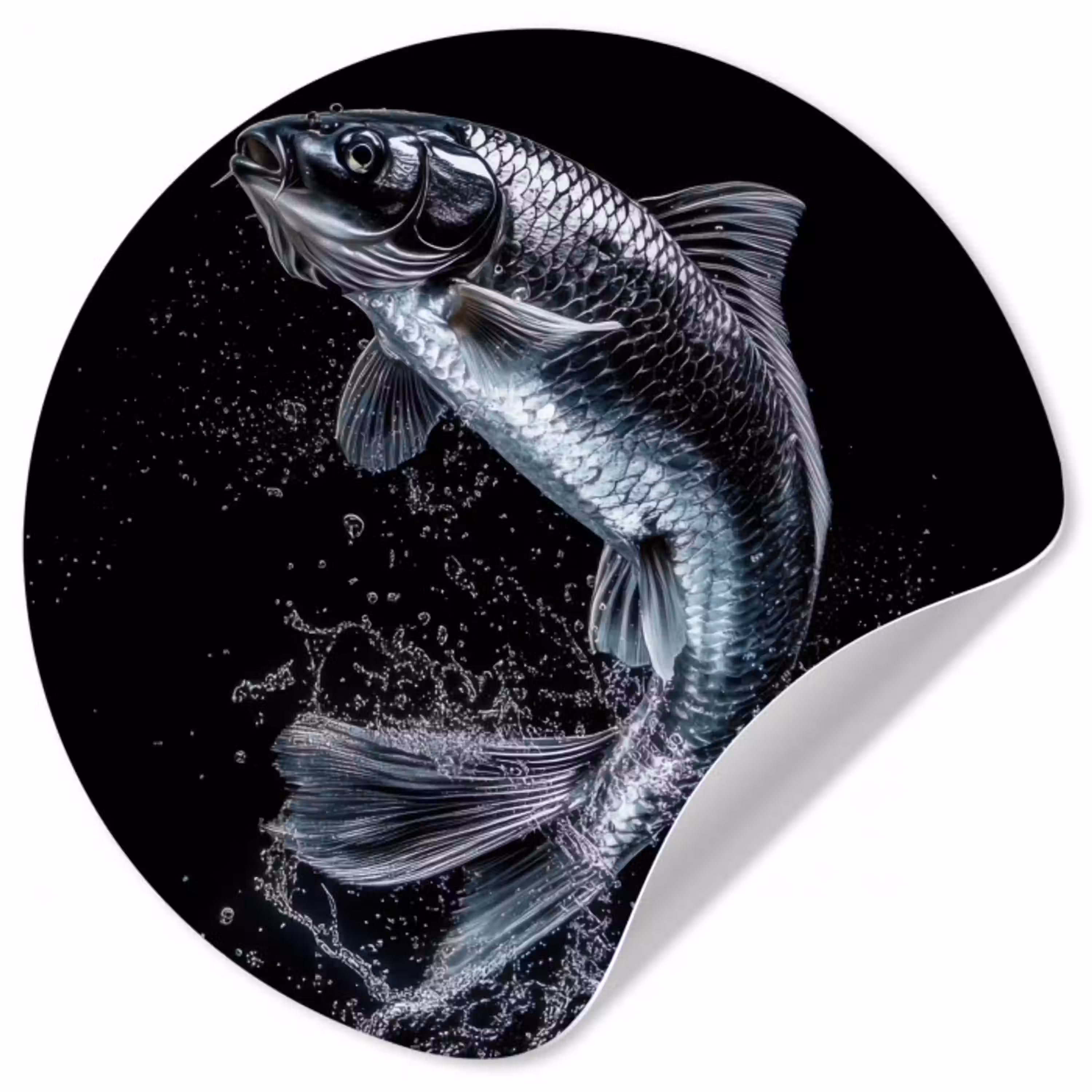 Vis - Koi - Zwart - Water Wandcirkel behangsticker klein -3d