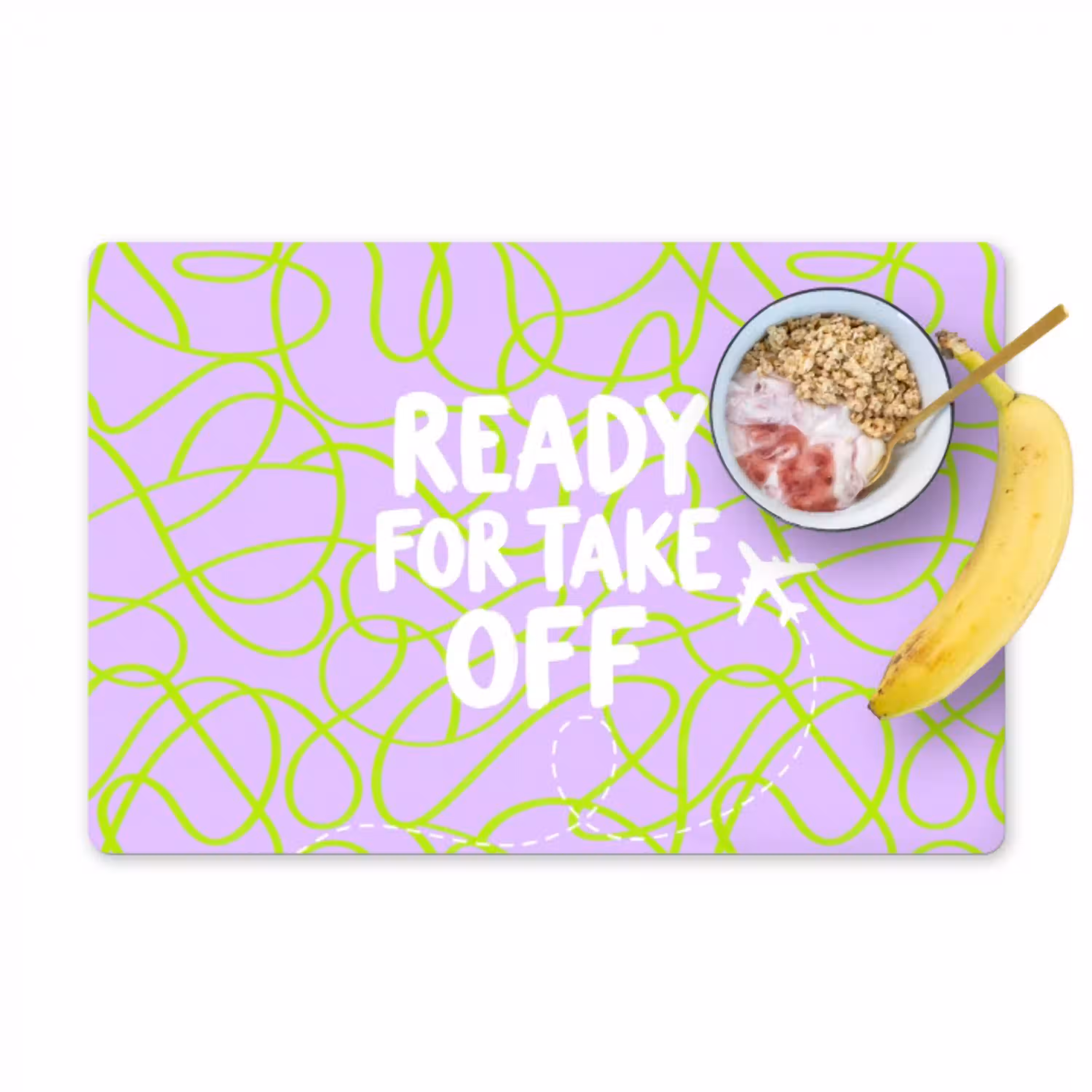 Ready for take off - Vliegtuig - Groen - Paars - Golvende lijnen Placemat vinyl groot -zzzproduct_Kitchenyeah-website