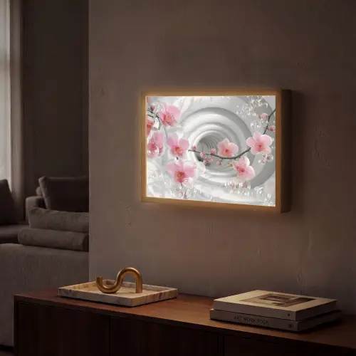 Bloemen - Tunnel - Abstact - 3D effect Light Box met batterij (Wandlamp) middel -sfeer1