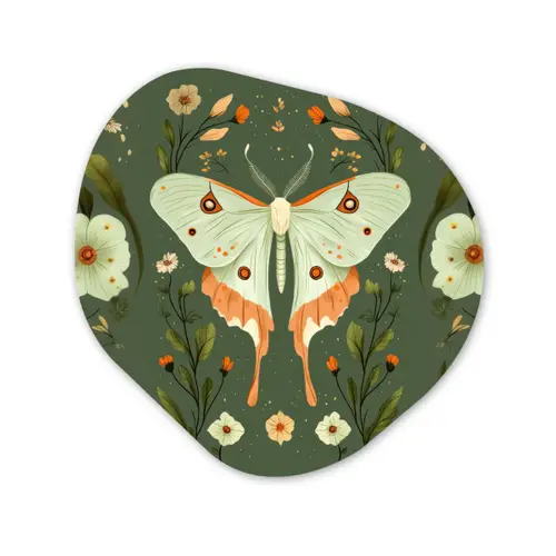 Bloemen - Bladeren - Olijfgroen - Vlinder Wandcirkel Organisch Forex 3mm klein -3d