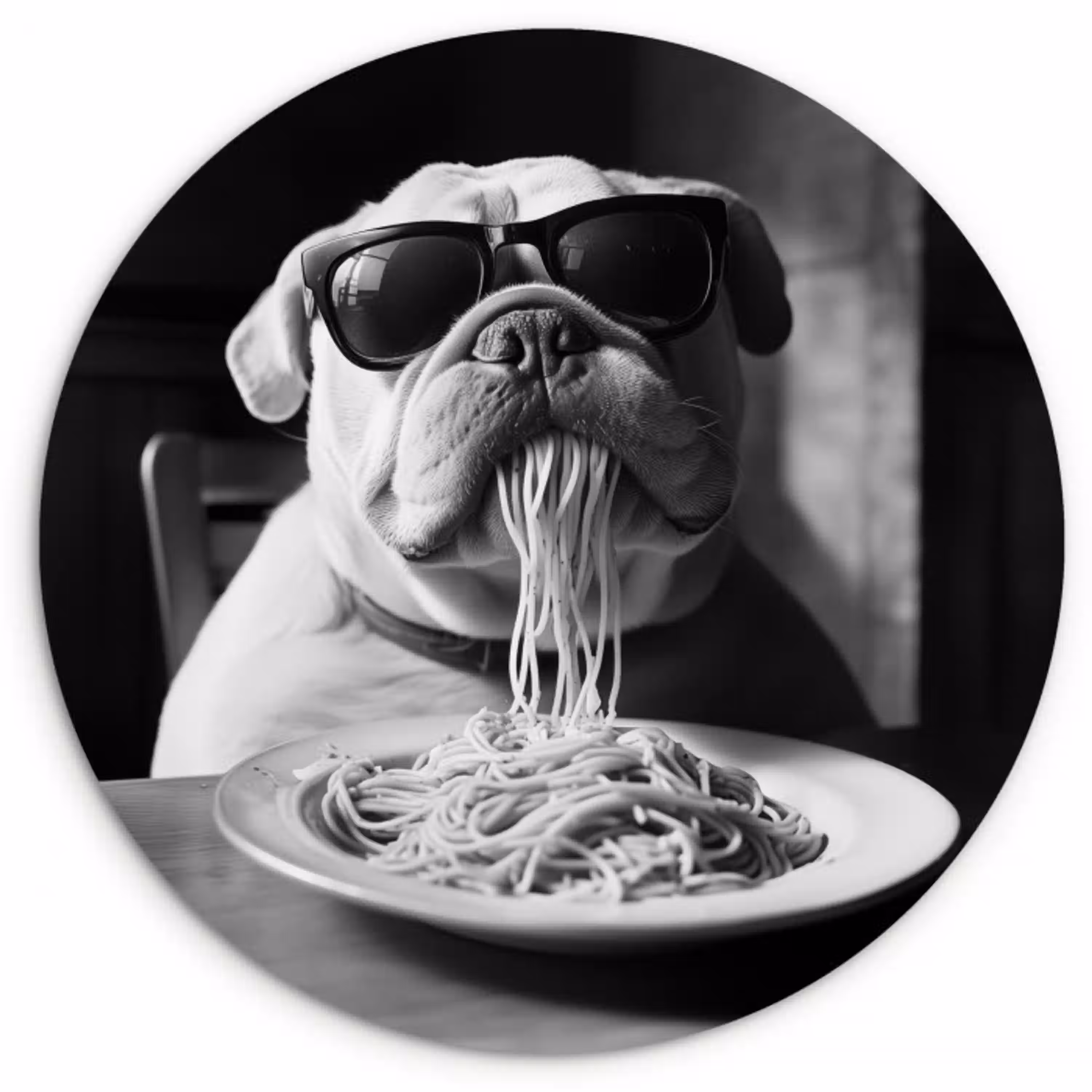 Hond - Bulldog - Pasta - Bril - Stoer - Dieren Wandcirkel kunststof plaat 5mm dik klein -3d