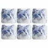 Kat - Patroon - Blauw onderzetter kurk middel -3d