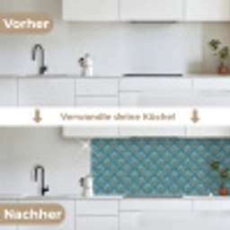 Symmetrisch - Patroon - Blauw keuken achterwand 2 middel 871 -voor-na_DE