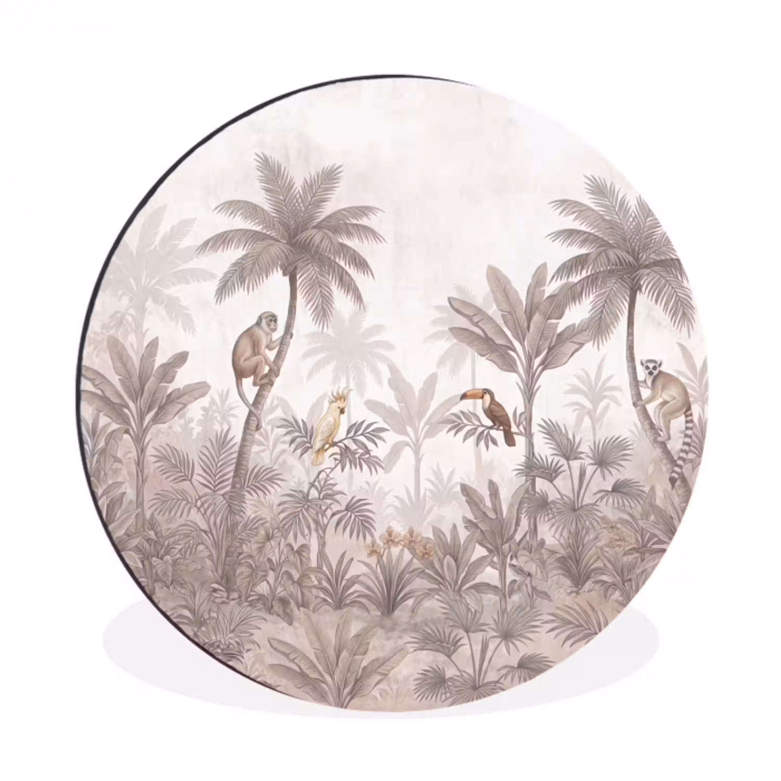 Jungle - Dieren - Palmbomen Wandcirkel aluminium klein -3d