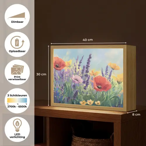 Weide - Bloemen - Kleurrijk Light Box met batterij (Wandlamp) middel -USP_websiteoverzichtNL