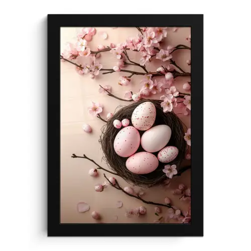 Roze - Bloesems - Eieren fotolijst zwart zonder passe partout klein -3d