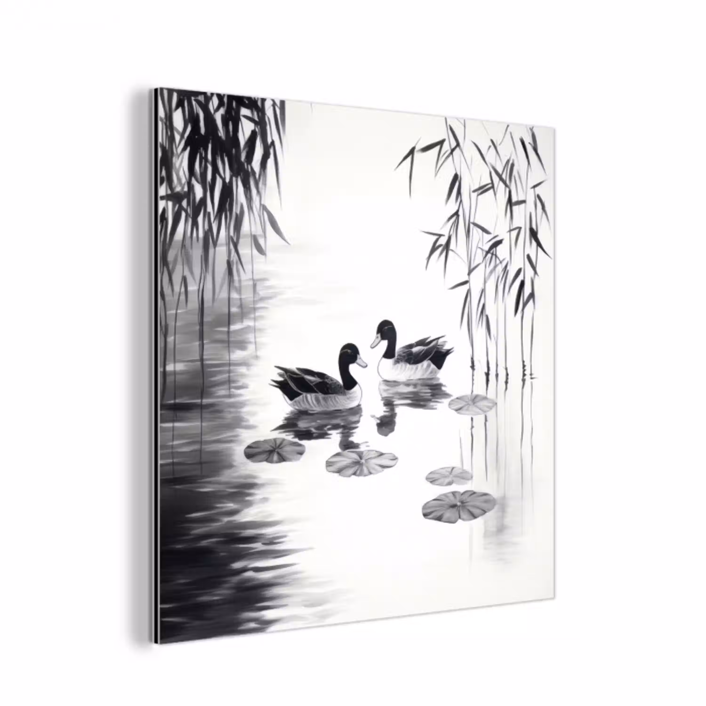Eenden - Waterlelies - Riet - Zwart aluminium wit klein -3d