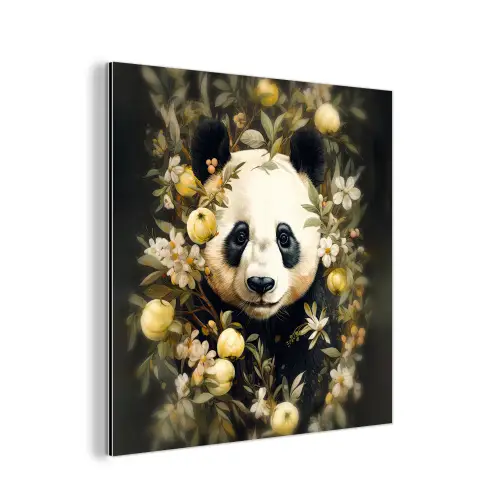 Panda - Pandabeer - Wilde dieren - Natuur - Bloemen aluminium wit klein -3d