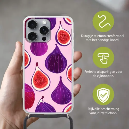 Vijgen - Roze - Paars Hoesje iPhone 16 Pro Max met koord klein -sfeer2_NL