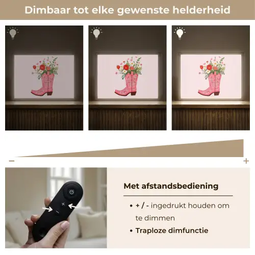 Cowboylaarzen - Roze - Boeket - Bloemen Light Box met batterij (Wandlamp) middel -USP_dimbaarNL