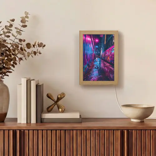 Stad - Neon -  Nacht - Roze - Graffiti Light Box met kabel (Tafellamp) klein -sfeer2