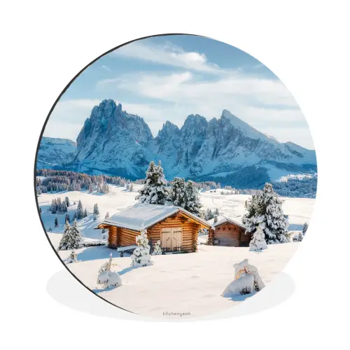 Landschap - Winter - Sneeuw Wandcirkel aluminium klein -3d