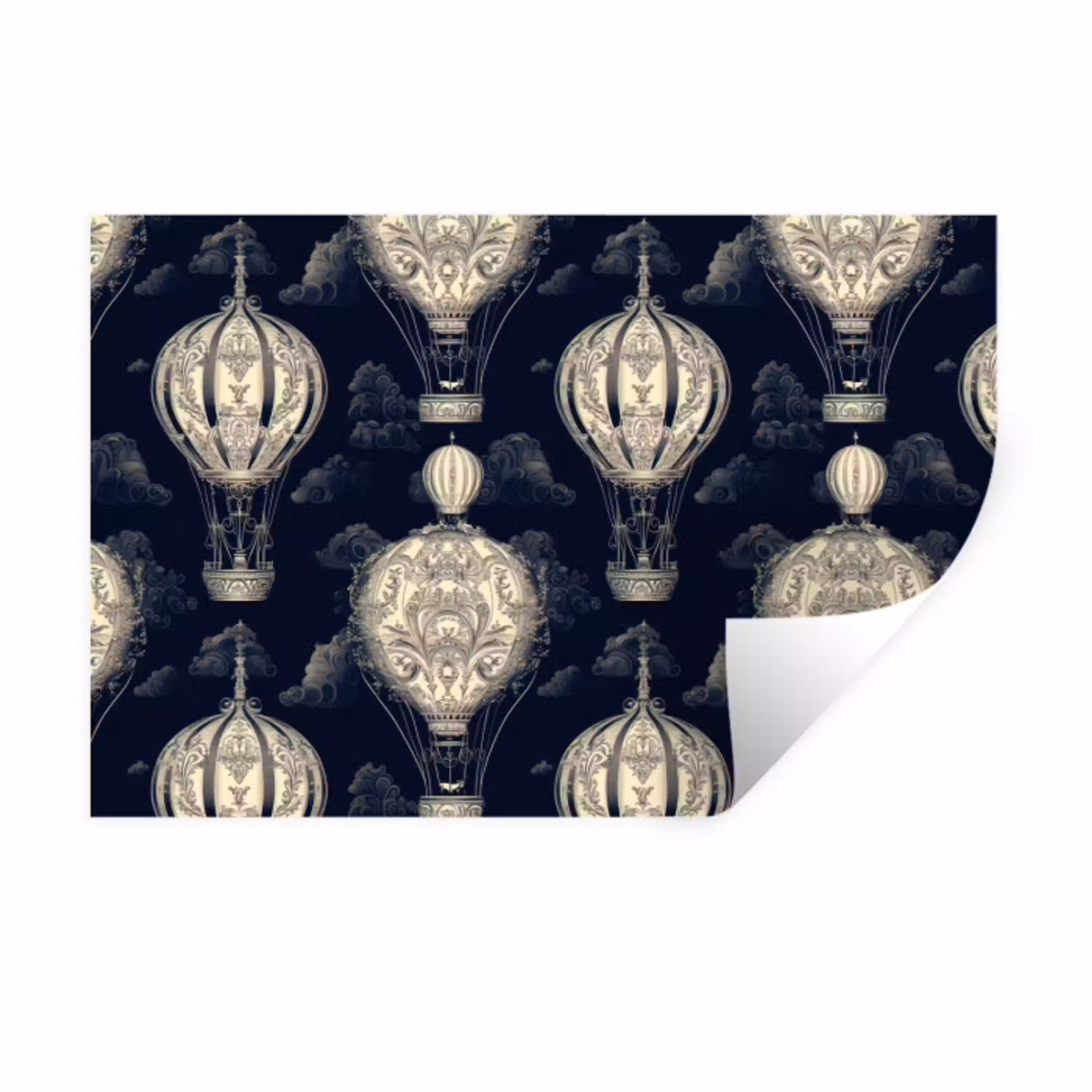 Luchtballonnen - Wolken - Patroon - Donkerblauw Muursticker klein 286 -3d