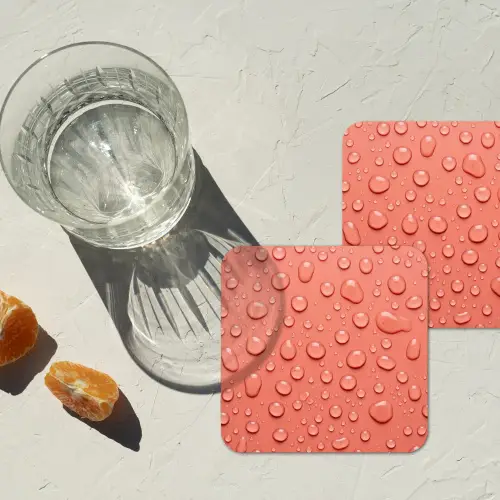 Water - Druppels - Roze onderzetter kurk middel -sfeer4