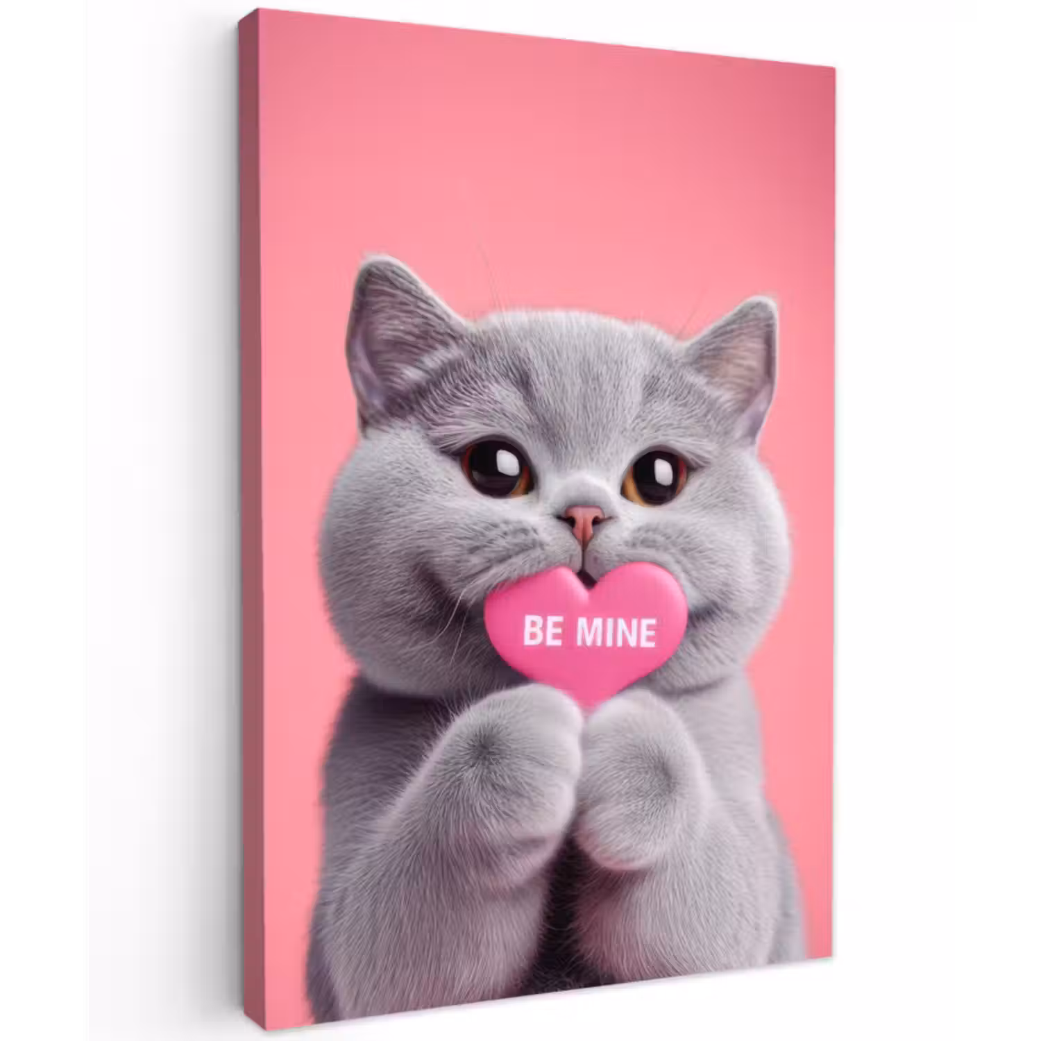 Leinwandbild - Katze - Valentinstag - Rosa - Liebe