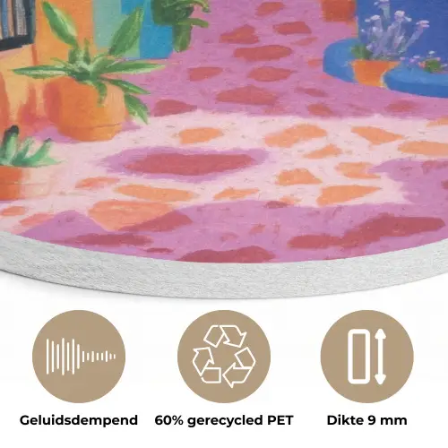 Geel - Blauw - Oranje - Huis Akoestische PET Vilt - Rond klein -closeup_NL
