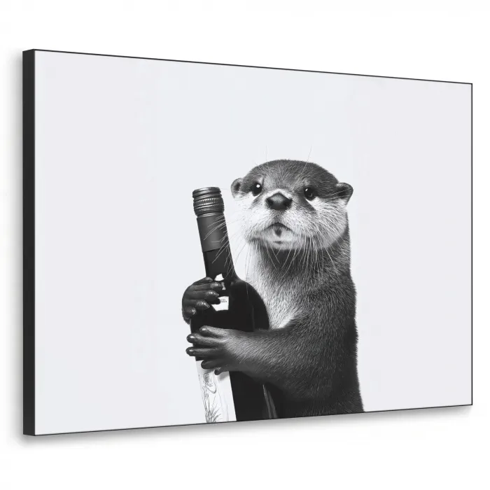 Wijnfles - Otter - Zwart Textielframe zwart klein -3d