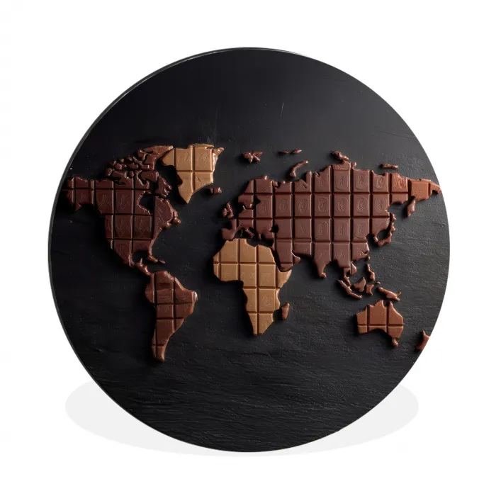 Wereldkaart - chocola - Smakelijke uitstraling Wandcirkel aluminium klein -3d