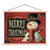 Klassiek - Kerstgroet - Sneeuwpop - Rood textielposter latten blank klein -3d