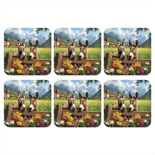 Ezels - Bloemen - Zomers onderzetter kurk middel -3d