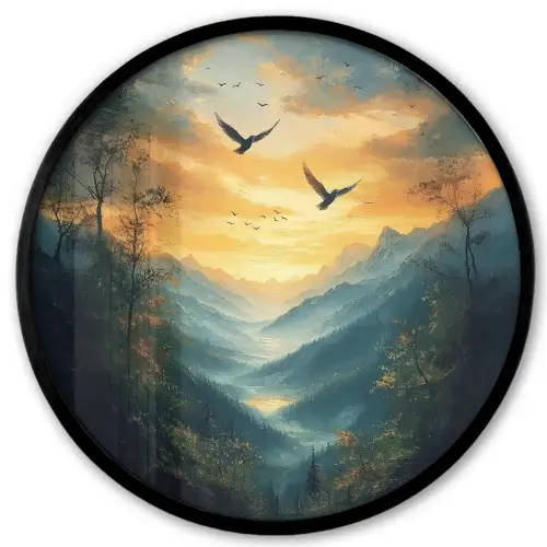 Vogels - Zon - Bomen - Groen Fotolijst rond zonder passe partout klein -3d