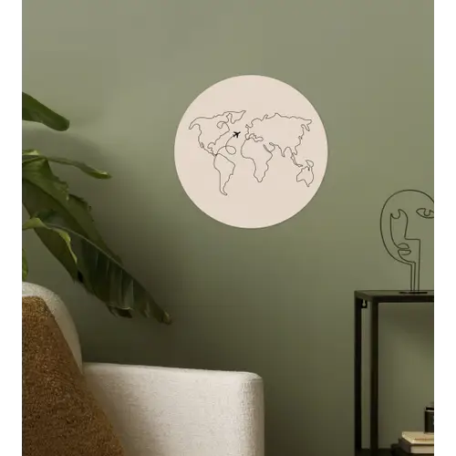 Wereldkaart - Simpel - Vliegtuig Wandcirkel behangsticker klein -sfeer2