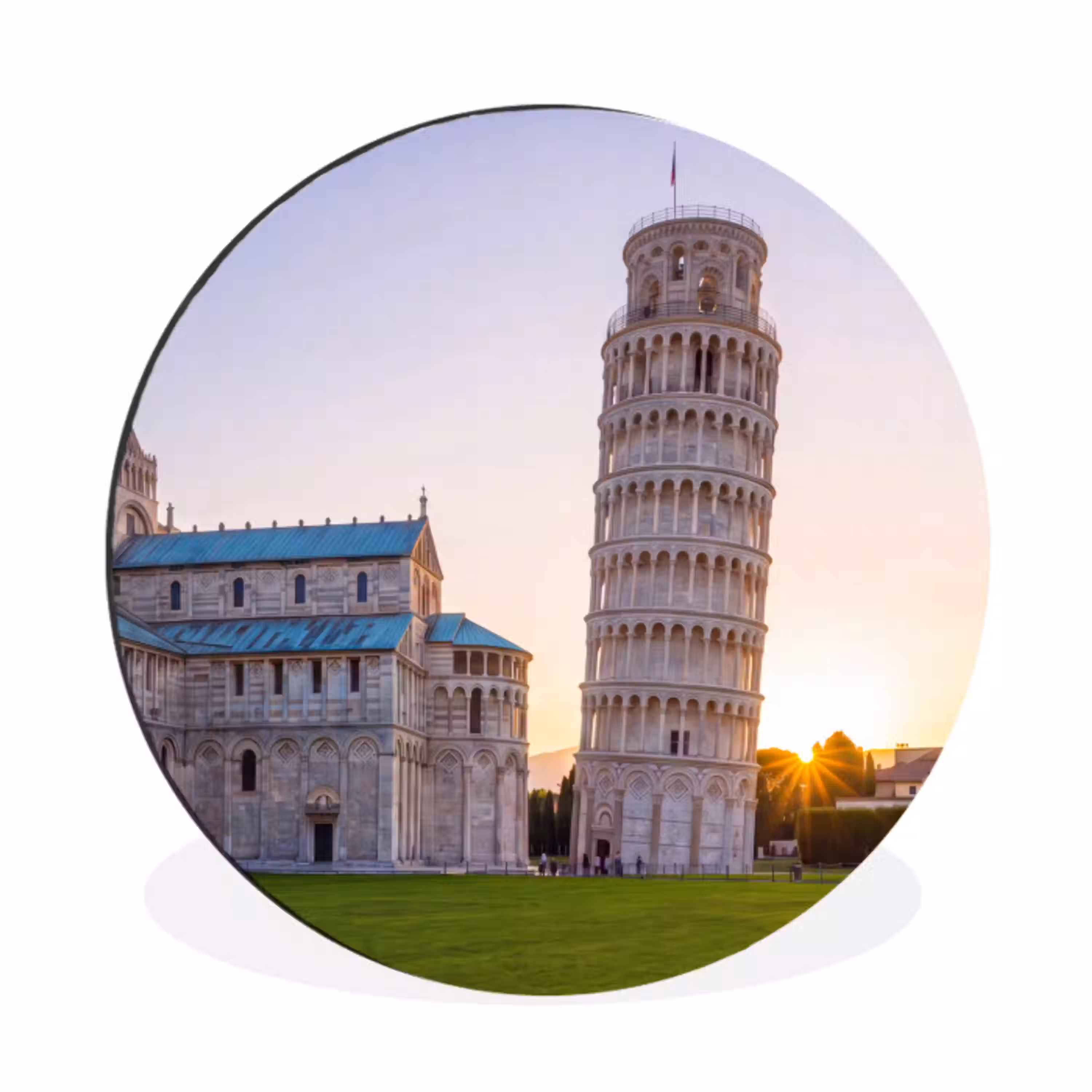 Architectuur - Toren - Pisa - Italië - Zonsondergang Wandcirkel aluminium klein -3d
