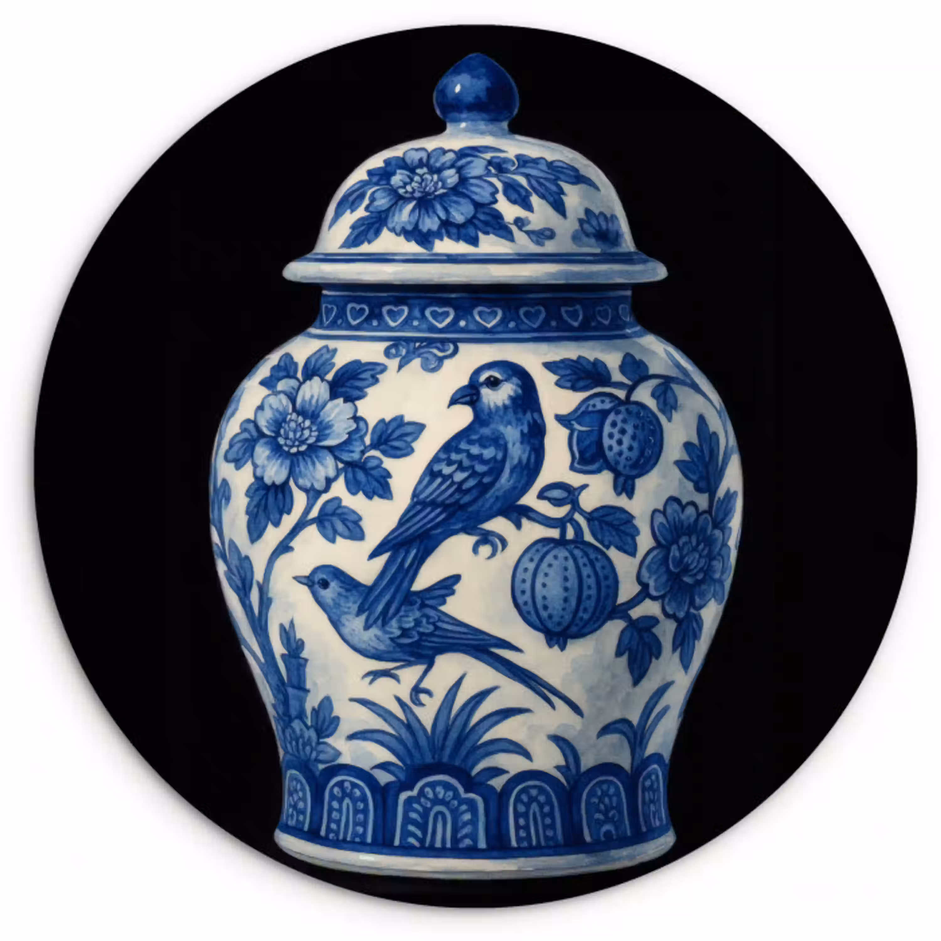 Pot - Delfts Blauw - Bloemen Wandcirkel kunststof plaat 5mm dik klein -3d