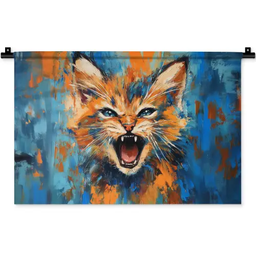 Kat - Kleurrijk - Oranje - Blauw Wandkleed katoen klein -zz3d