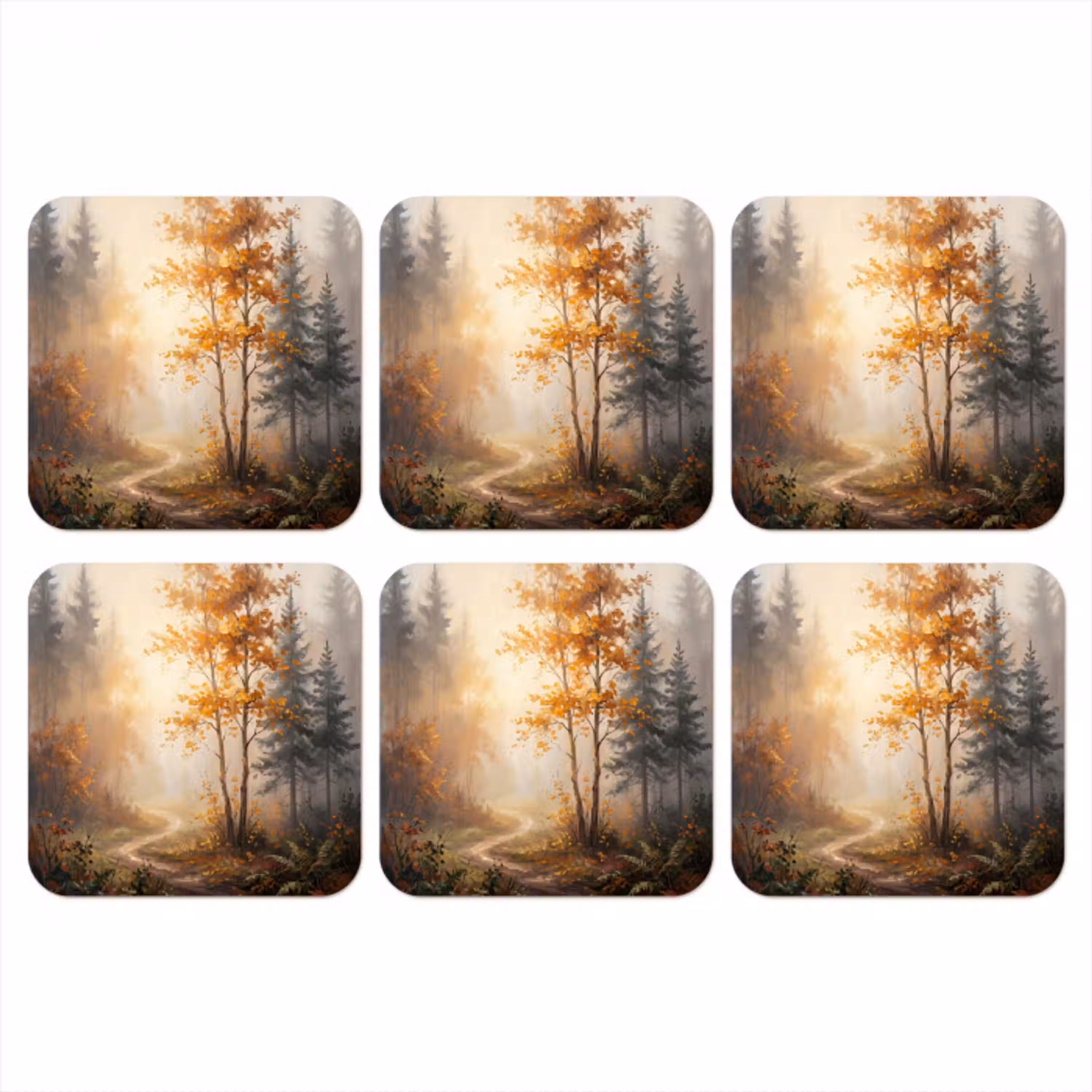 Bospad - Herfstbladeren - Natuur - Schilderachtig - Oranje onderzetter kurk middel -3d