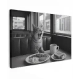 Kat - Koffie - Brood - Zwart Tuinposter op houten frame 2 cm dik klein -3d