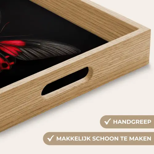 Vlinder - Rood - Contrast Dienblad Rechthoek middel -USP_HandgreepNL