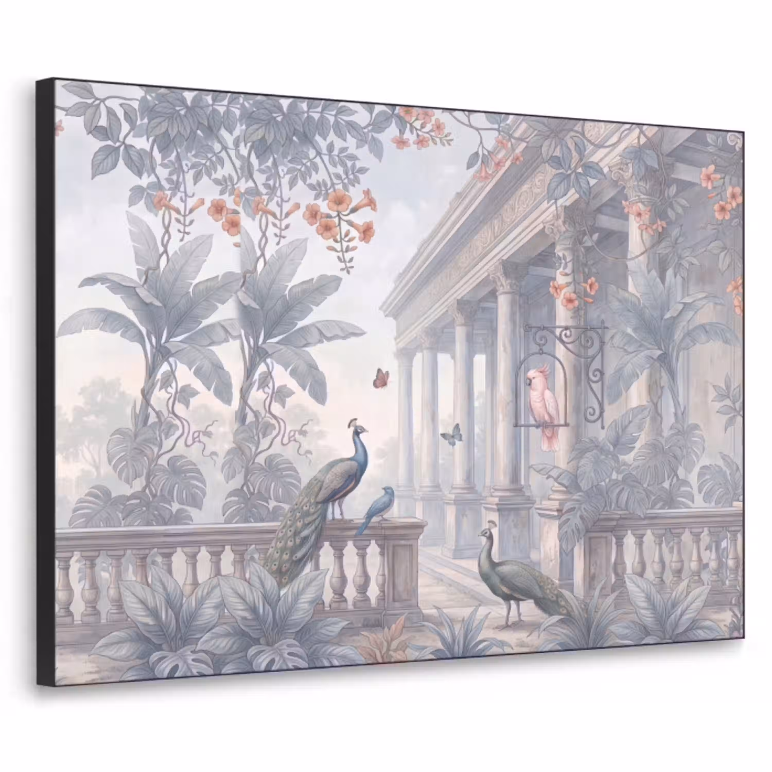 Vogel - Pauw - Architectuur - Klassiek - Groen Textielframe zwart klein -3d