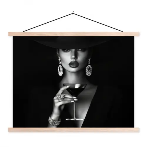 Vrouw - Cocktail - Chic textielposter latten blank klein -3d