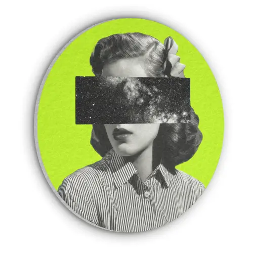 Vrouw - Sterrenhemel - Groen Akoestische PET Vilt - Rond klein -3d