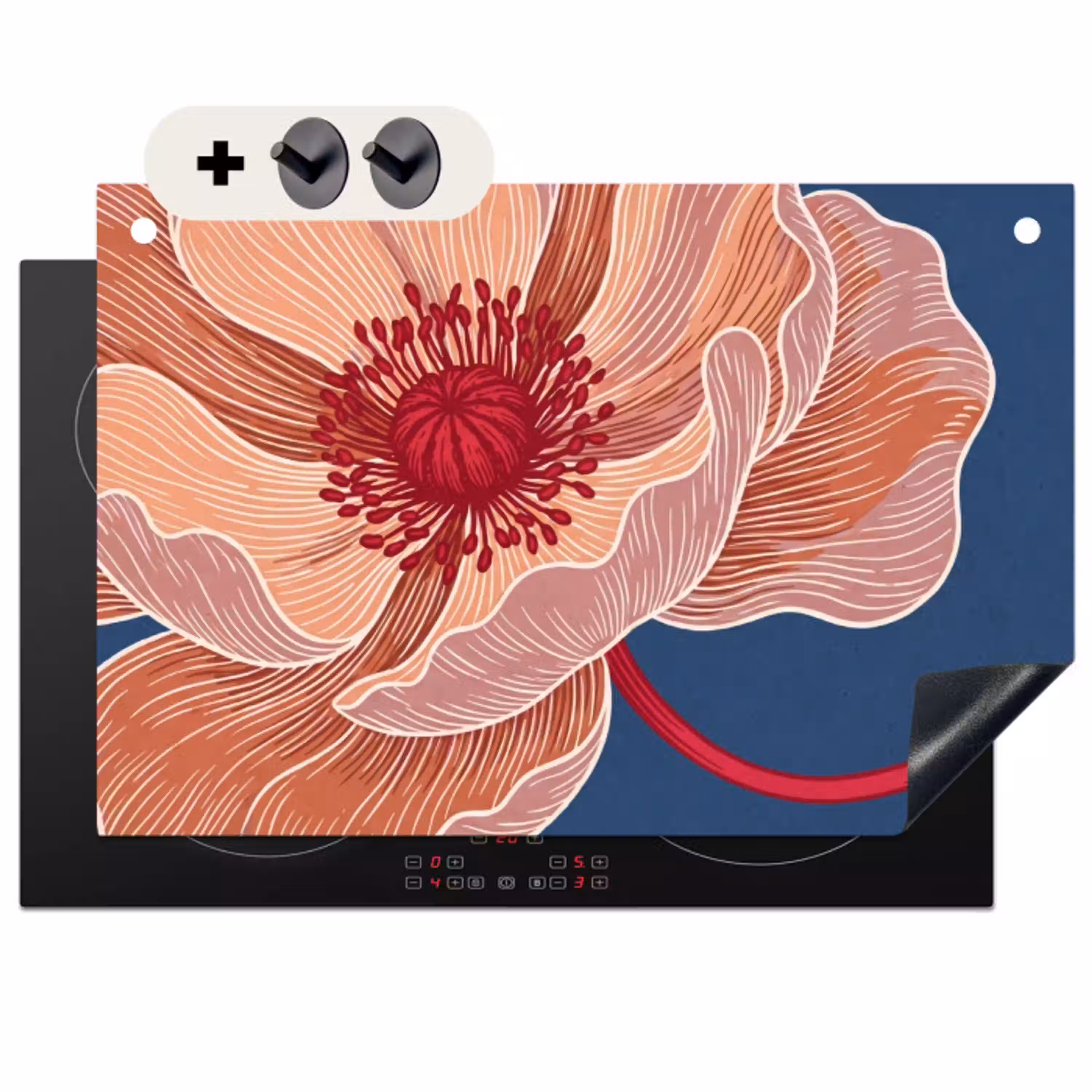 Bloemen - Modern - Abstract Inductie beschemer met haakjes klein -3d