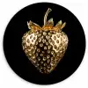 Aardbei - Goud - Zwart - Chrome Wandcirkel kunststof plaat 5mm dik klein -3d