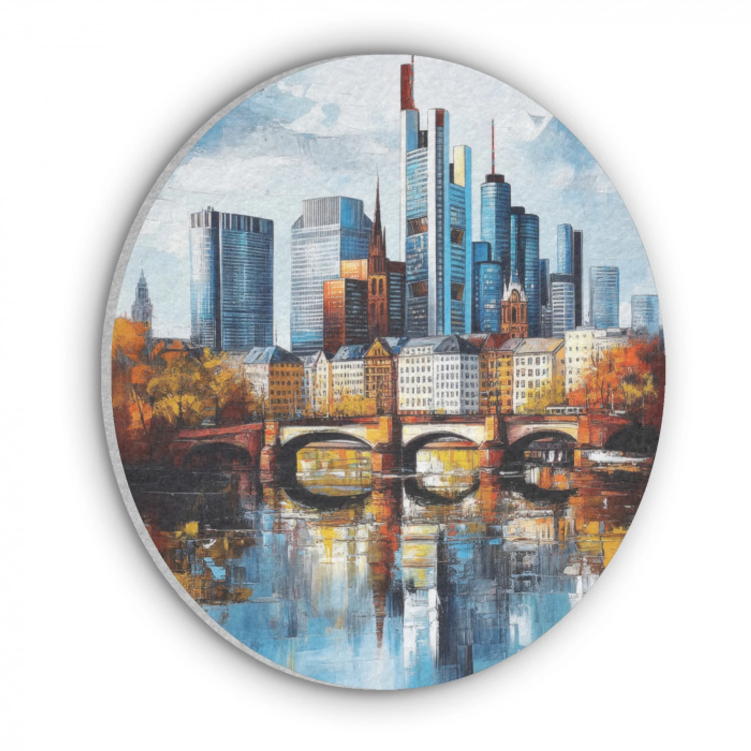 Bomen Frankfurt- Stad - Skyline - Brug Akoestische PET Vilt - Rond klein -3d