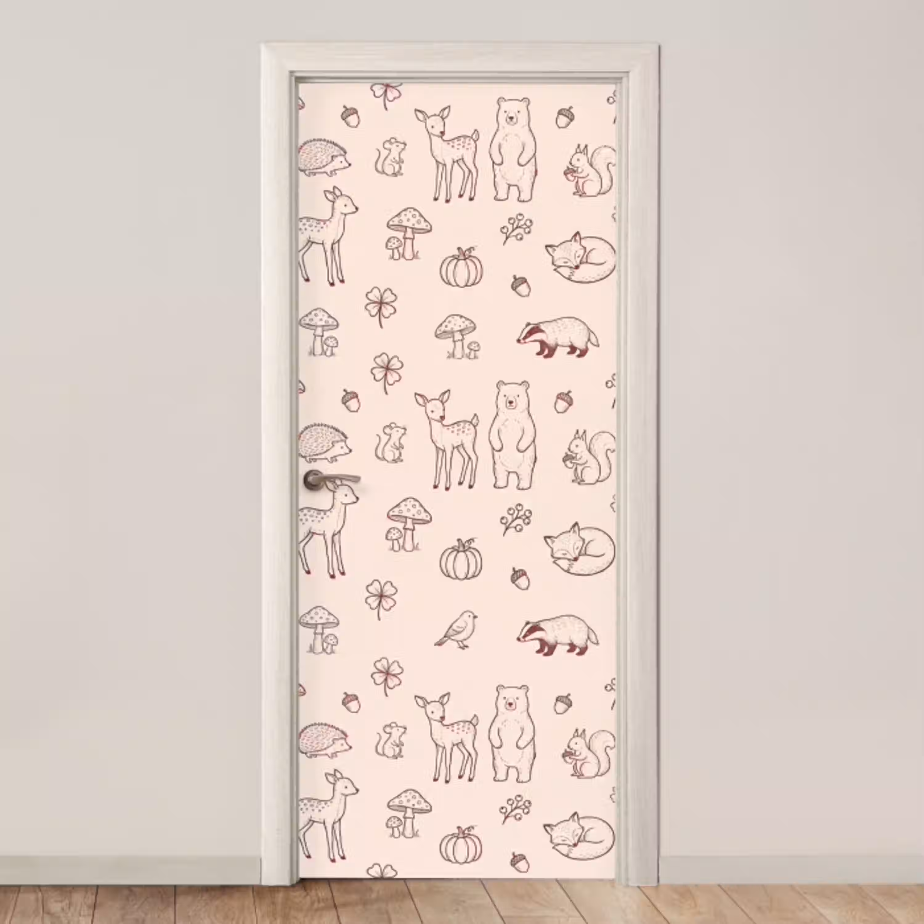 Dieren - Bos - Natuur - Schets - Patroon deurposter klein -3d_beige