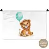 Leeuw - Baby dier - Blauwe ballon Wandkleed katoen klein -t3d_DE