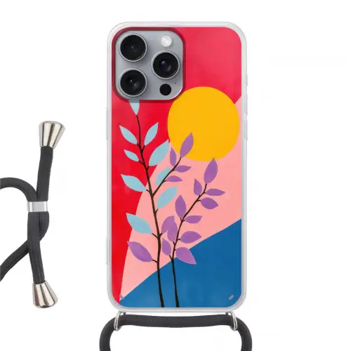 Bladeren - Zon - Abstracte vormen Hoesje iPhone 16 Pro Max met koord klein -3d