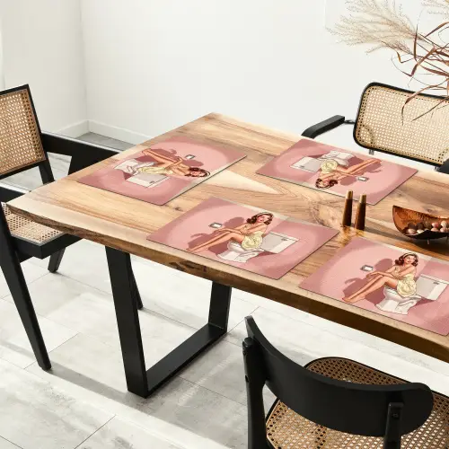 Roze - Retro - Vrouw Placemat vinyl groot -zzsfeer4_Kitchenyeah-website