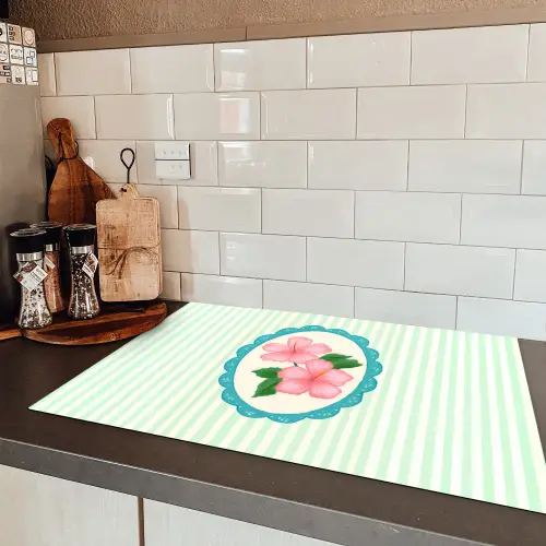 Bloemen - Ovaal - Strepen - Groen Inductie beschermer vinyl 3mm klein -sfeer3