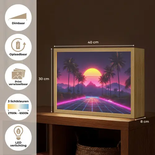 Horizon - Palmbomen - Bergen - Geel Light Box met batterij (Wandlamp) middel -USP_websiteoverzichtNL