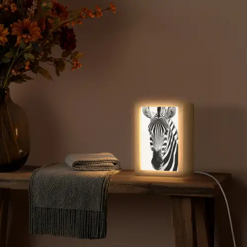 Zebra - Close-up - Zwart - Strepen Light Box met kabel (Tafellamp) klein -sfeer4