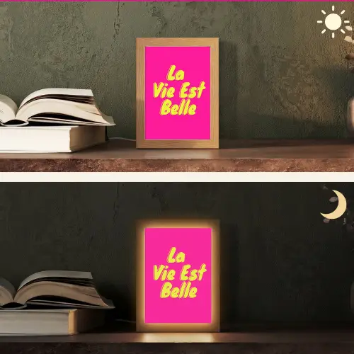 Quote - Retro - Roze Light Box met kabel (Tafellamp) klein -sfeer3